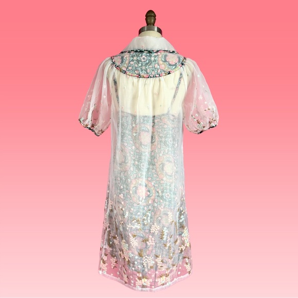 *NWT* Anna Sui Statement Floral Embroidered Puff Sleeve Coquette Midi Dress XS - Picture 4 of 17